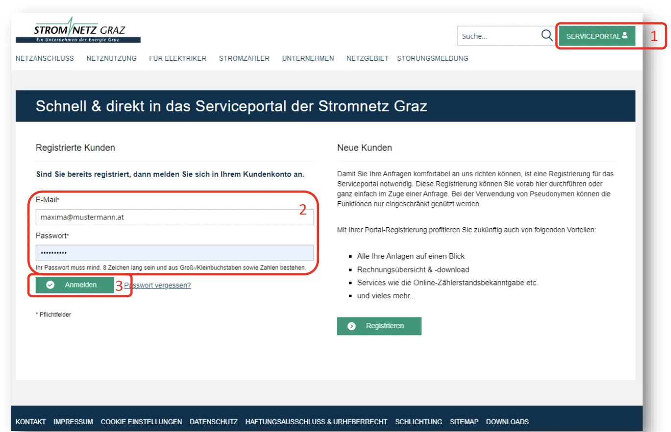 Serviceportal der Stromnetze Graz