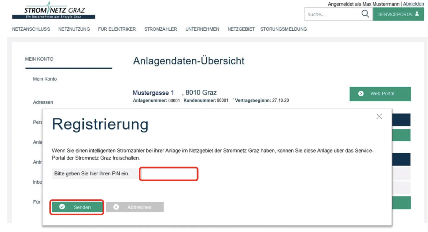 Web-Portal der Stromnetz Graz