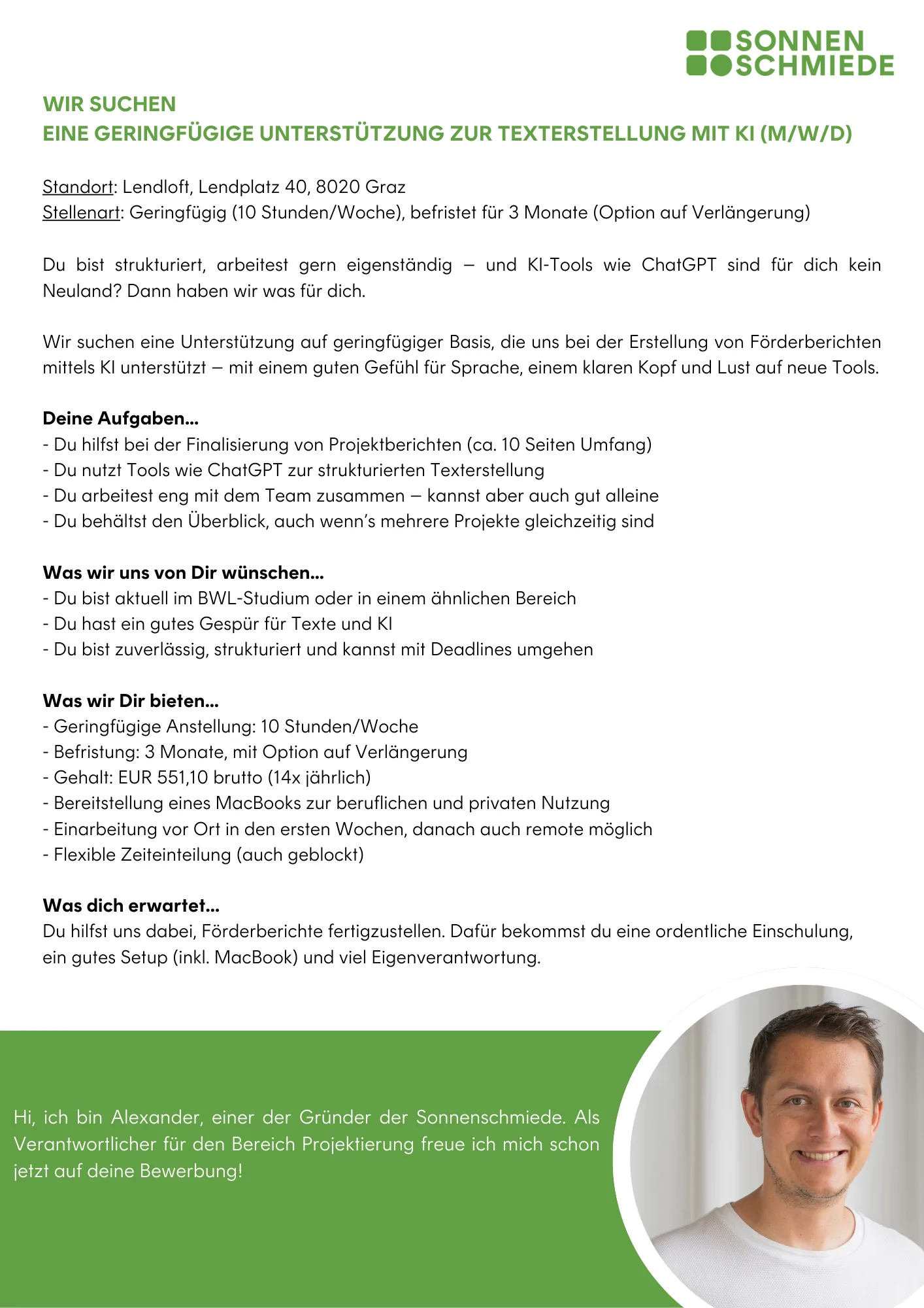 Stellenausschreibung GFG Unterstützung Texterstellung mit KI